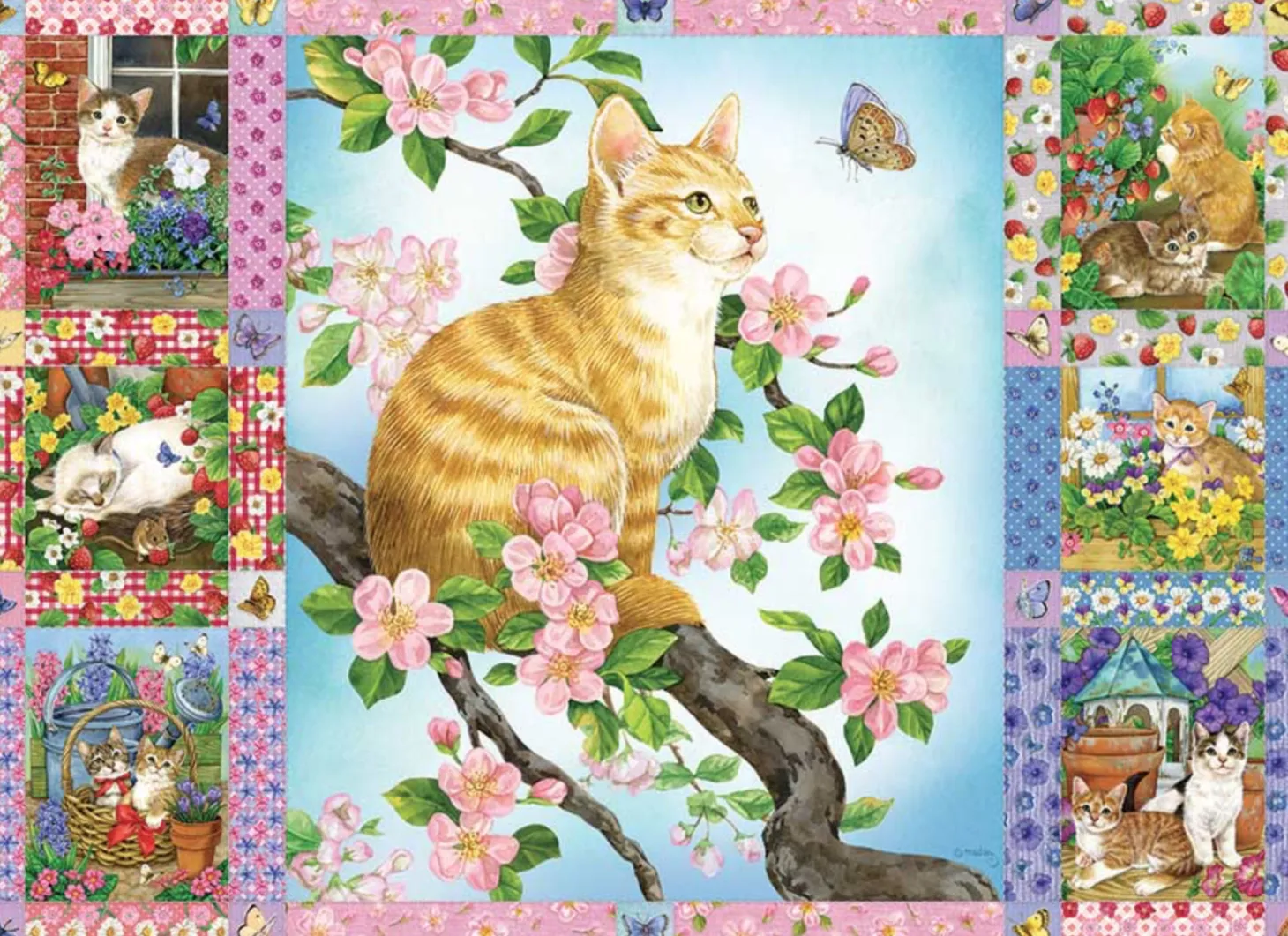 Cobble Hill Couette de fleurs et de chatons - puzzle de 1000 pièces