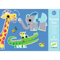 Djeco Puzzle duo - Animaux du Jungle en mouvement - 6 x 2 pièces