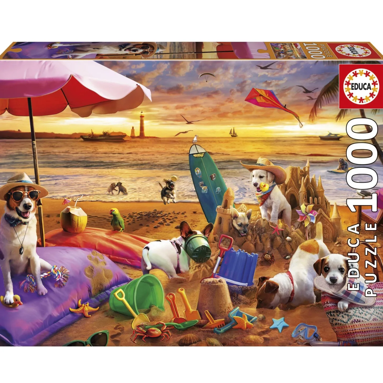 Educa Chiens jouant à la plage - puzzle de 1000 pièces