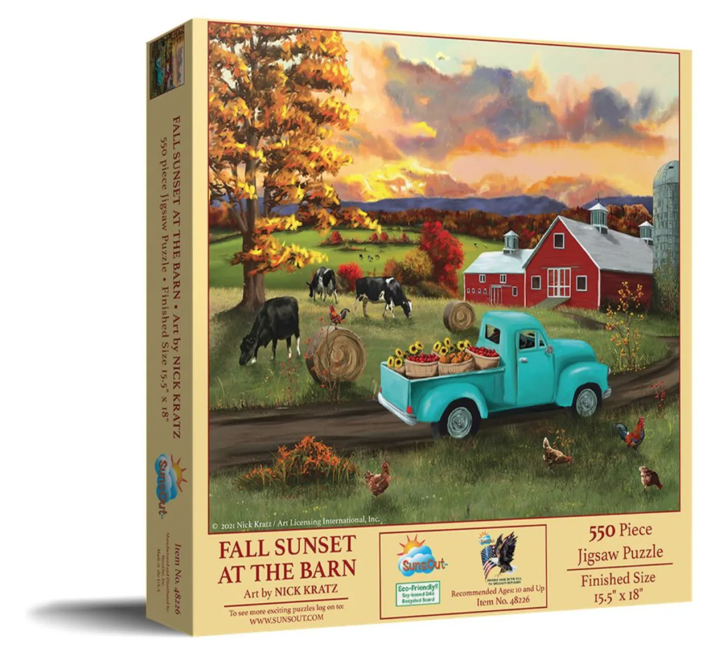 SUNSOUT Fall Sunset at the Barn - puzzle de 550 pièces